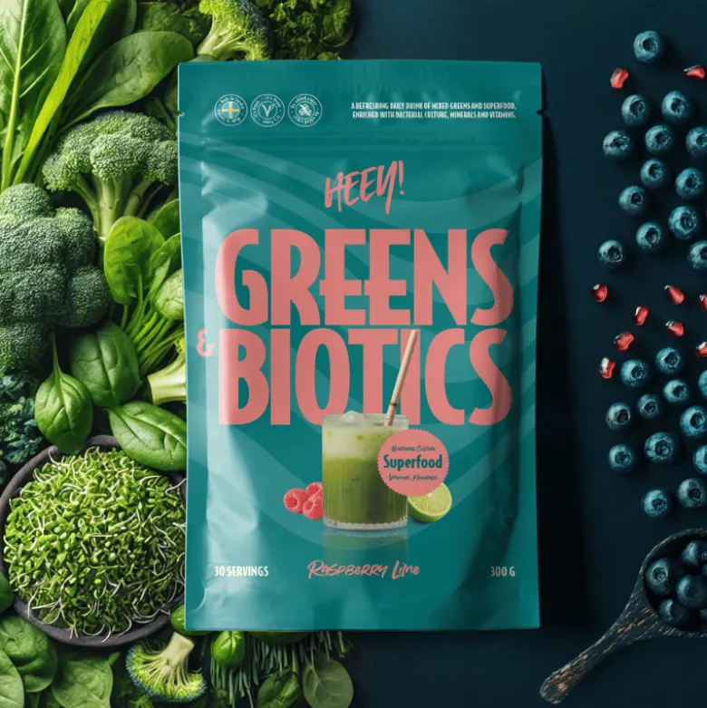 Heey! Greens & Biotics + Probiotics Raspberry Lime (300 g)