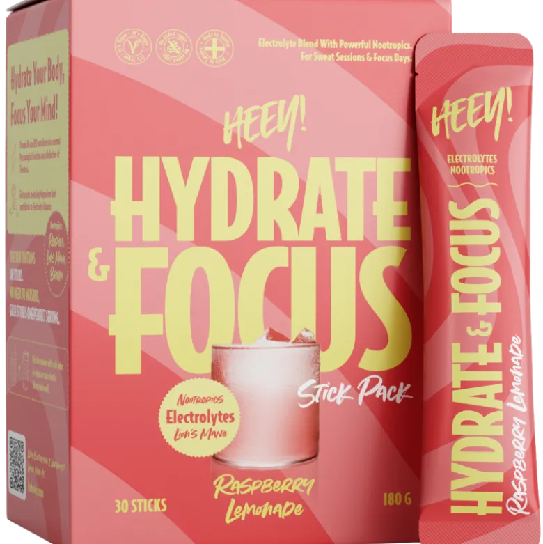 Heey! Hydrate & Focus Electrolytes + Lions Mane Raspberry Lemonade (30 x 6 g)