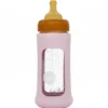 Hevea Baby Sutteflaske I Glas Med Cover Powder pink (250 ml)