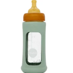Hevea Baby Sutteflaske I Glas Med Cover Seafoam (250 ml)