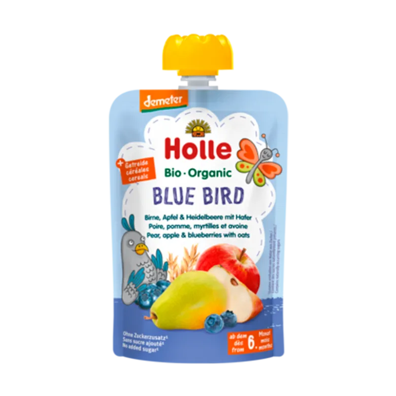 Holle Blue Bird Smoothie m. Pære, Æble, Blåbær & Havregryn Ø (100 g)