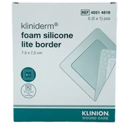 Kliniderm Foam Silikone Lite Border 7,5x7,5 cm (5 stk)
