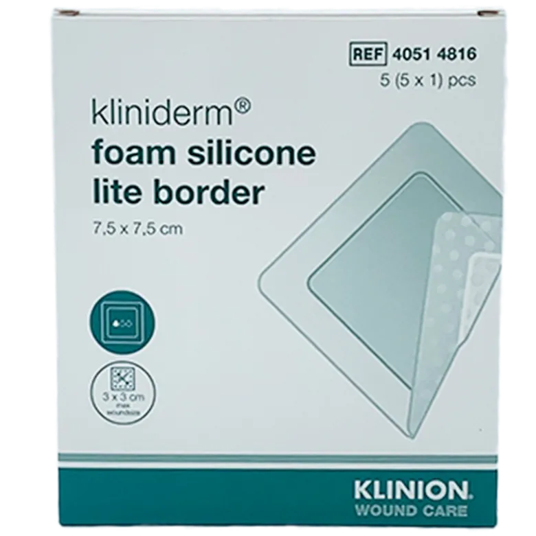 Kliniderm Foam Silikone Lite Border 7,5x7,5 cm (5 stk)