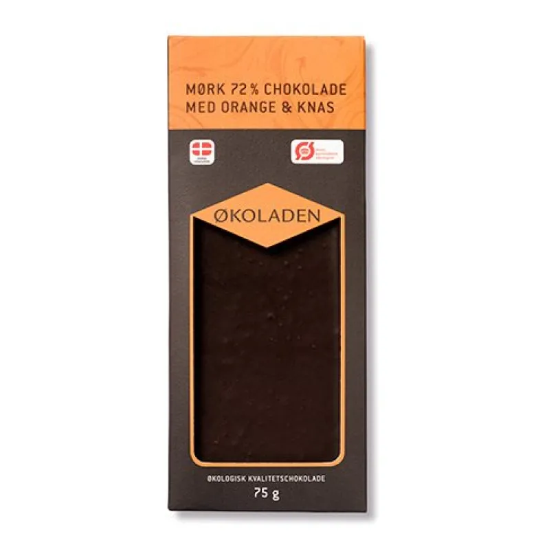 Økoladen Chokolade mørk orange/knas Ø 72% (75 g)