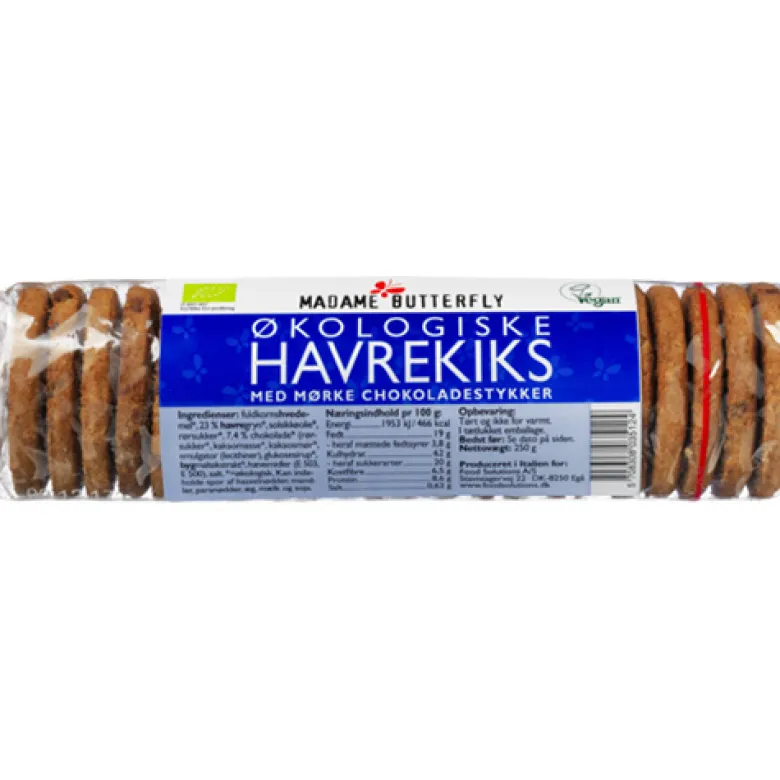 Madame Butterfly øko havrekiks med chokoladestykker (250 g)