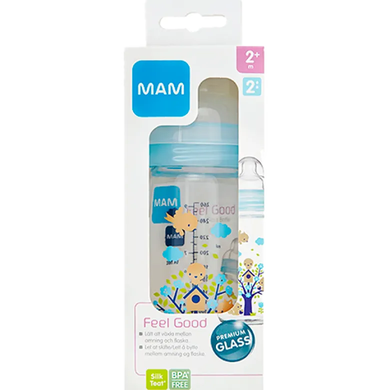 MAM Feel Good Glass Bottle Ass. Farver (260 ml)