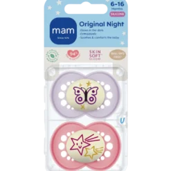 MAM Original Sut Night 6-16M Silicone Pink (2 stk)