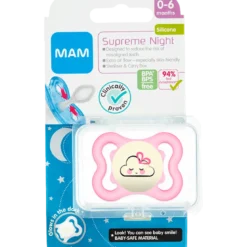 MAM Sut Supreme Night 0-6M Silicone Pink (1 stk)