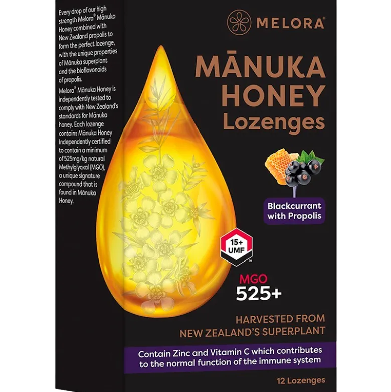 Melora Manuka Honey & Propolis Lozenges Blackcurrant (12 stk)