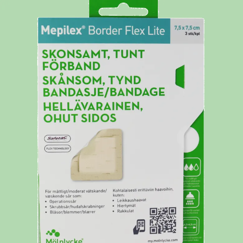 Mepilex Border Flex Lite Tynd Fleksibel Skum M. Silikoneklæb 7,5 x 7,5 cm (3 stk)