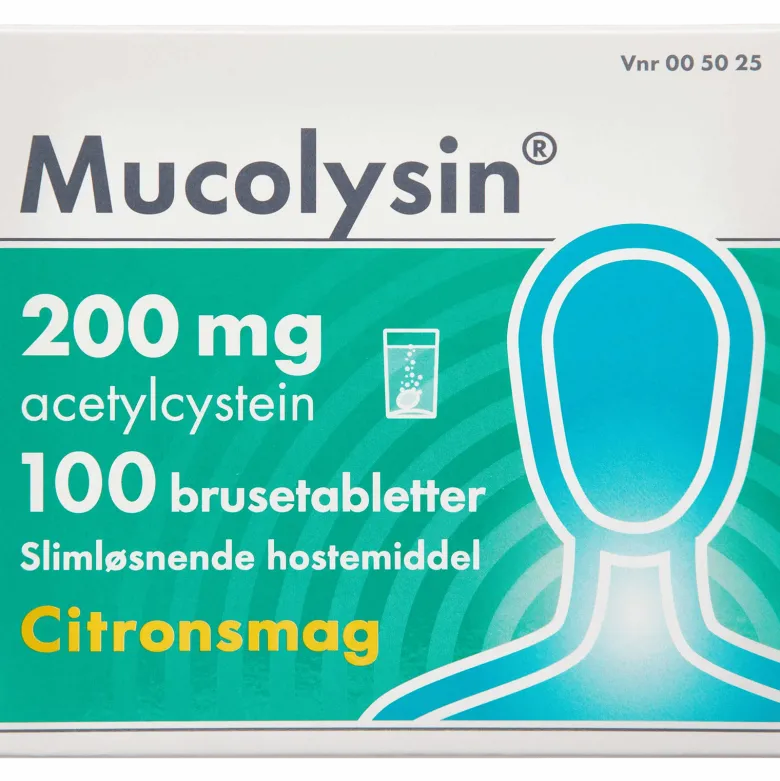 Mucolysin 200 mg Citronsmag (100 brusetabletter)