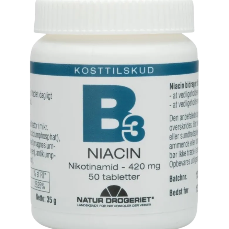 Natur Drogeriet B3 Niacin (nikotinamid) 420 mg (50 tabletter)