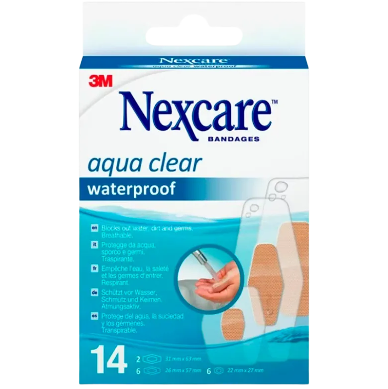 Nexcare Aqua Clear Waterproof Plasters, Assorted (14 stk)