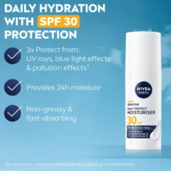 Nivea For Men Sensitive Daily Protect Moisturiser SPF30 (50 ml)