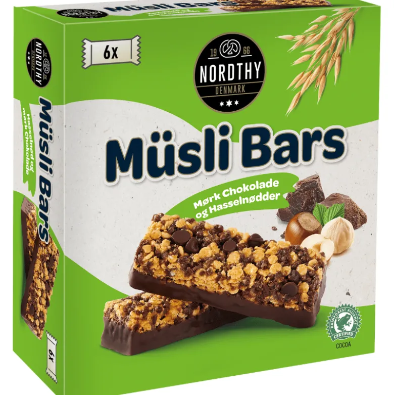 Nordthy Müsli Bars Hasselnød & Mørk Chokolade (6 stk)