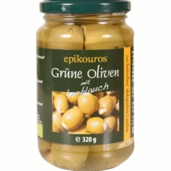 Oliven Grønne m.hvidløg, Græsk Ø 320 gr.