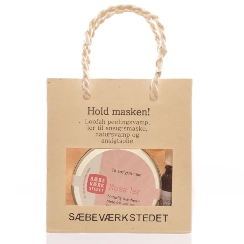 Sæbeværkstedet Hold Masken Gavepose (50 gram rosa ler til ansigtsmaske)