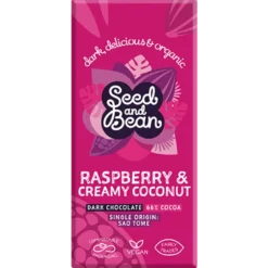 Seed & Bean Mørk Chokolade 66% Coconut og Rasperry Ø (75 g)