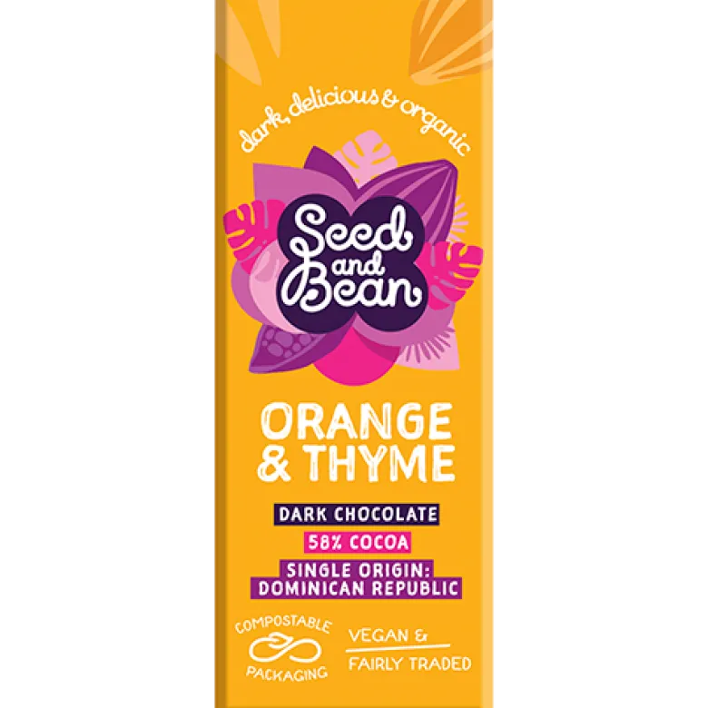 Seed & Bean Mørk Chokolade Sød appelsin & Timian 58% Ø (25 g)
