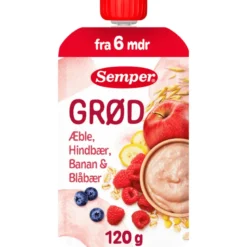 Semper Grød Hindbær/Banan/Blåbær/Æble 6M (120 g)