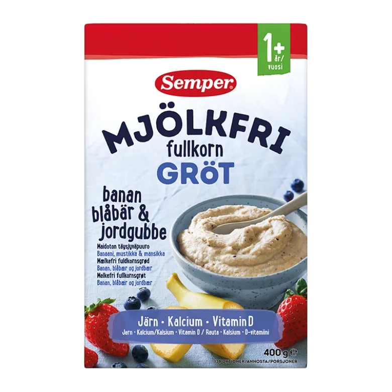 Semper Mælkefri Grød Fuldkorn Banan, Blåbær Og Jordbær (400 g)