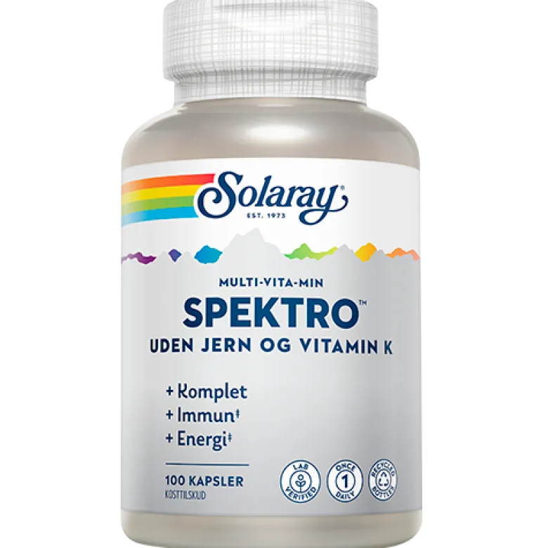 Solaray Multivitamin Spektro Uden Jern & Vitamin K (100 kaps)
