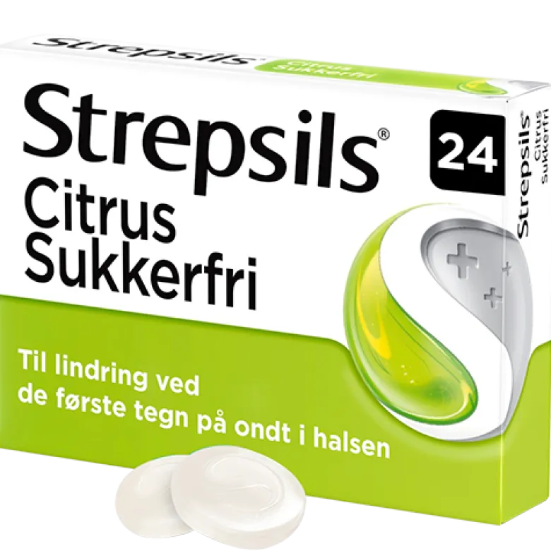 Strepsils Citrus Sukkerfri Sugetabletter 0,6+1,2 mg (24 stk)