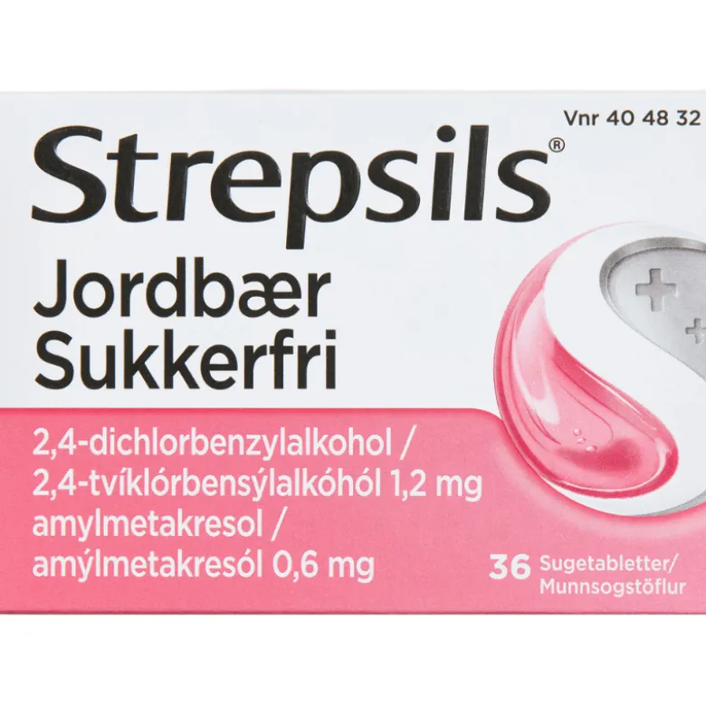 Strepsils Sugetabletter Jordbær Sukkerfri (36 stk)