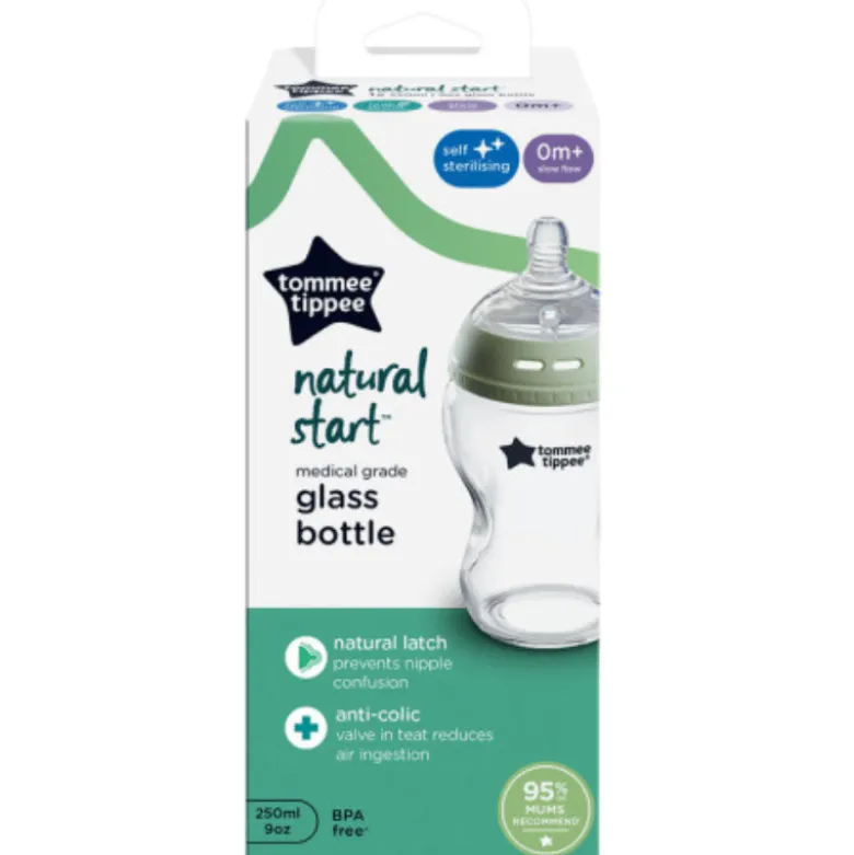 Tommee Tippee Natural Start Glas Sutteflaske Slow Flow 250 ml (1 stk)