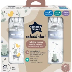Tommee Tippee Natural Start Sutteflaske Slow Flow 260 ml Deco Blå (2 stk)