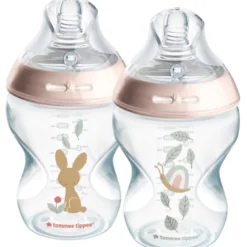 Tommee Tippee Natural Start Sutteflaske Slow Flow 260 ml Deco Pink (2 stk)