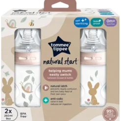 Tommee Tippee Natural Start Sutteflaske Slow Flow 260 ml Deco Pink (2 stk)
