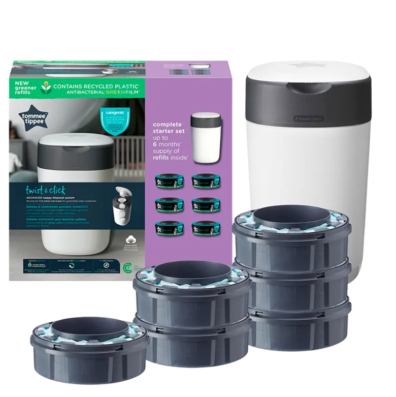 Tommee Tippee Sangenic Twist& Click Blespand Hvid + Refill (1 stk + 6 stk)