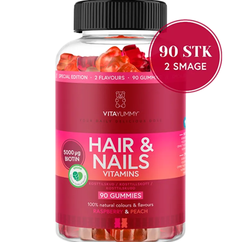 VitaYummy Hair & Nails Mixed - Raspberry & Peach (90 stk)