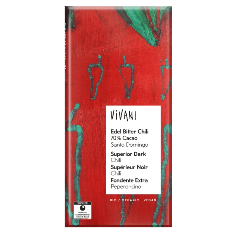 Vivani Mørk Chokolade med Chili Ø (80 g)